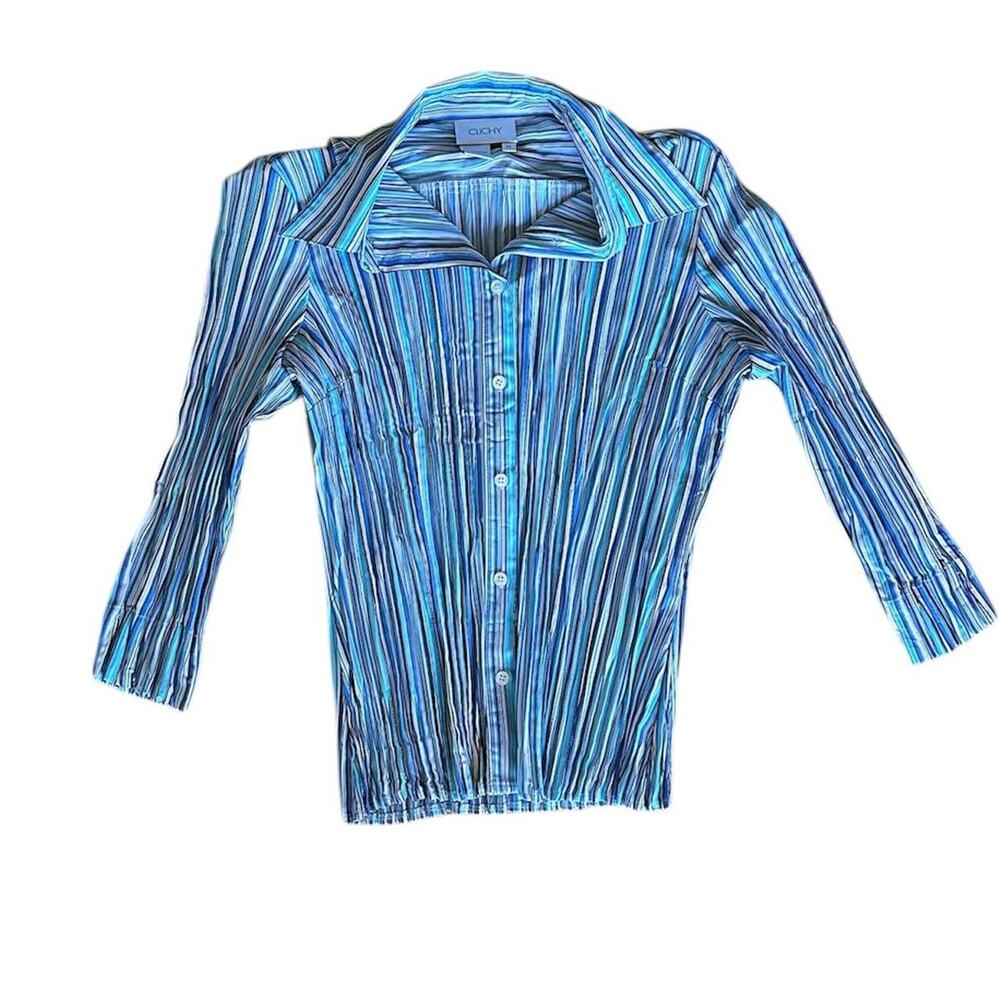 vintage clichy striped pleated button up top